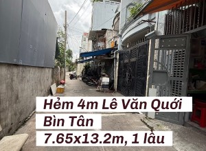 Bán gấp nhà hẻm 4m Lê Văn Quới, Bình Tán, 7.65x13.2m, 1 lầu, 6 tỷ