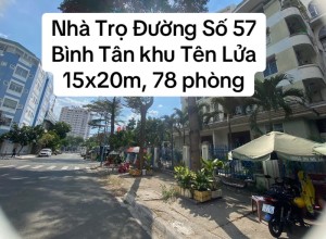 Bán nhà trọ đường số 57, Bình Tân khu Tên Lửa, 15x20m, 78 phòng, 28.5 tỷ