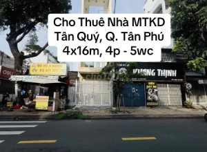 Cho thuê nhà mặt tiền Tân Quý, Quận Tân Phú, 3.5 tấm, 4p, 5wc