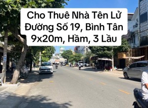 Cho thuê nhà đường số 19, Bình Tân khu Tên Lửa, 9x20m, hầm, 50tr