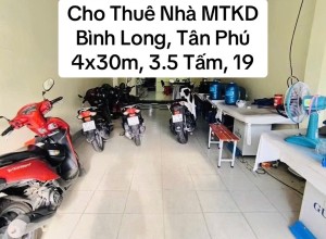 Cho thuê nhà mtkd Bình Long, Tân Phú, 4x30m, 2 lầu, st, 19 triệu